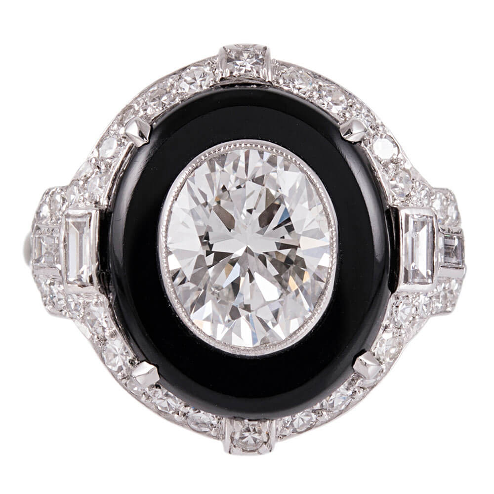 2 01 Carat Oval Center Diamond And Onyx Ring Fourtane